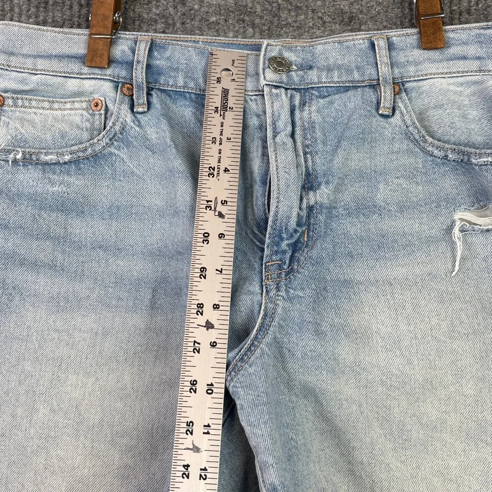 American Eagle Perfect Bermuda Shorts Womens 10 Blue Strigid Distressed Raw Hem